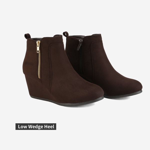Pointed Toe Suede Wedge Bootie - COFFEE SUEDE - 4